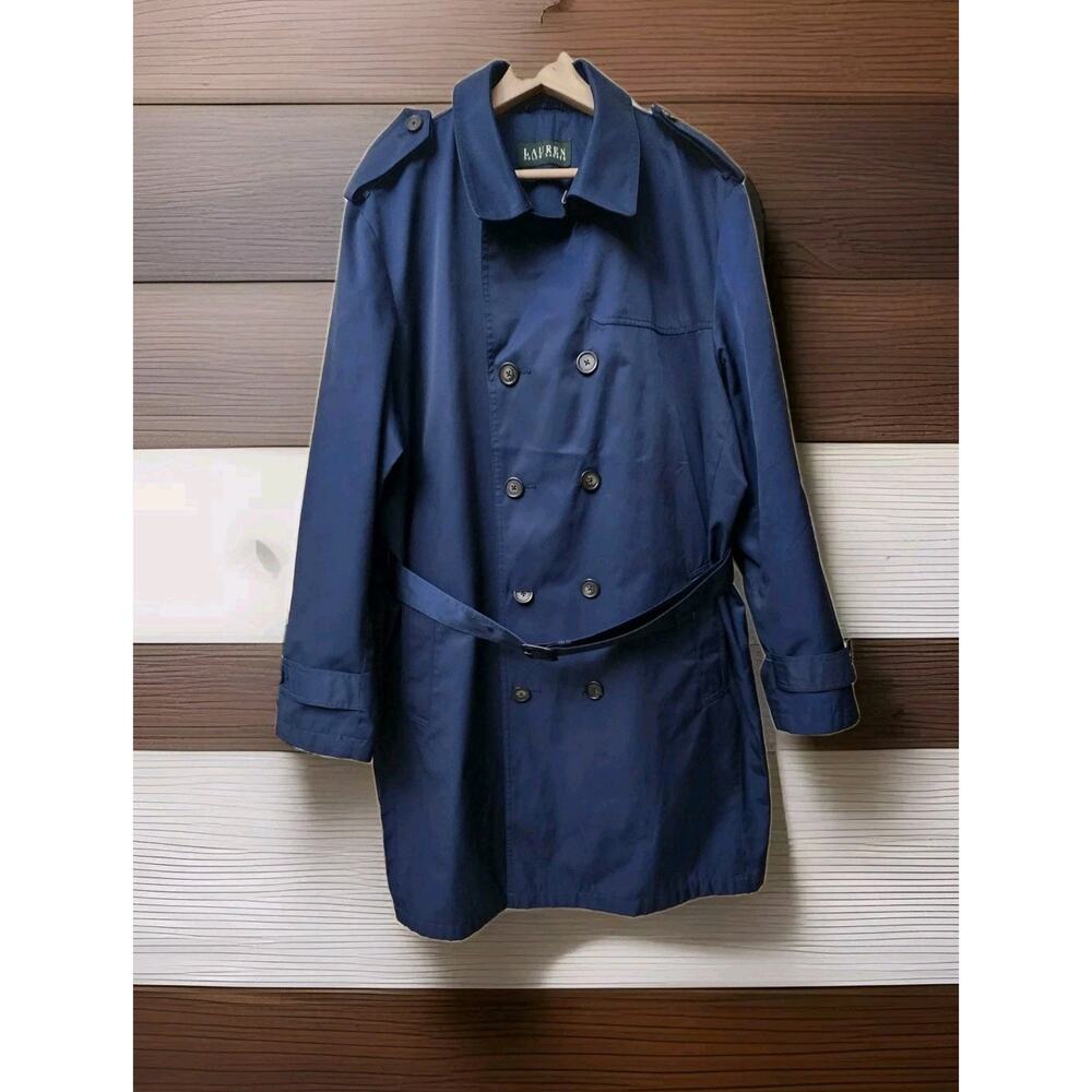 LAUREN RALPH LAUREN VTG EDMOND TRENCH RAINCOAT SZ 46R BELTED DOUBLE BREASTED